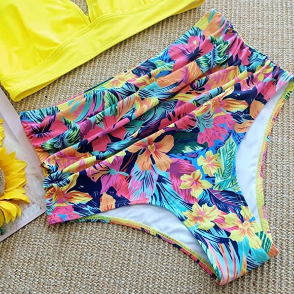 SPORLIKE Women Ruffle High Waist Swimsuit Two Pieces Push Up Tropical - Picture 4 of 8